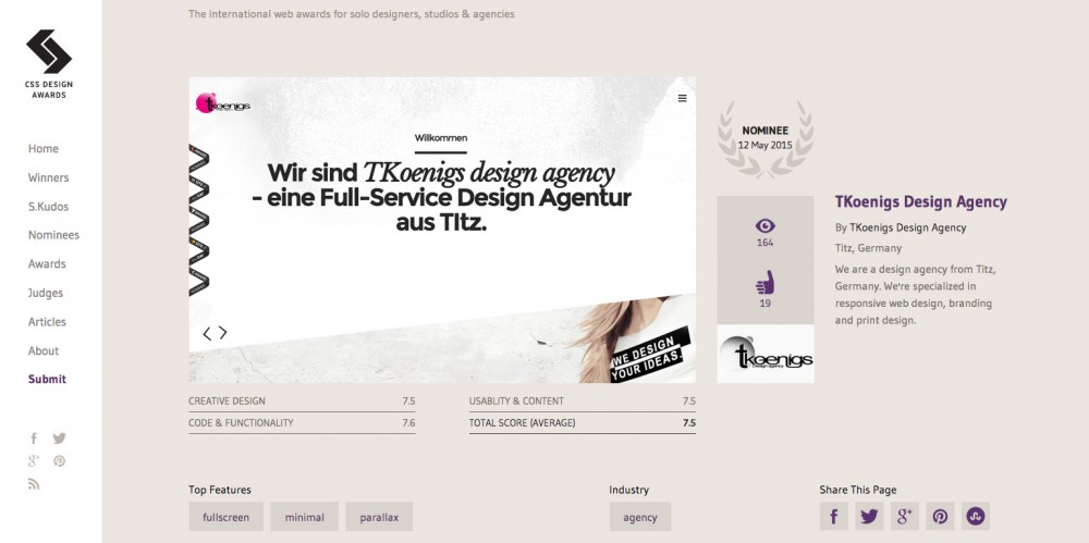 TKoenigs webdesign - CSS DESIGN AWARDS nominated site of the day